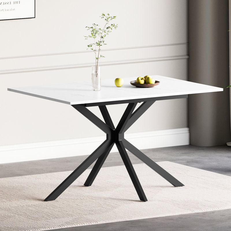 Extendable Metal Base Dining Table, White