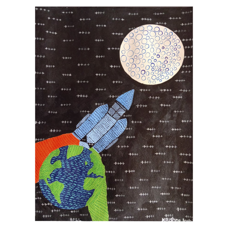 Chandrayaan - Escaliers de succès | Aquarelle sur toile | Par Krishna Joshi