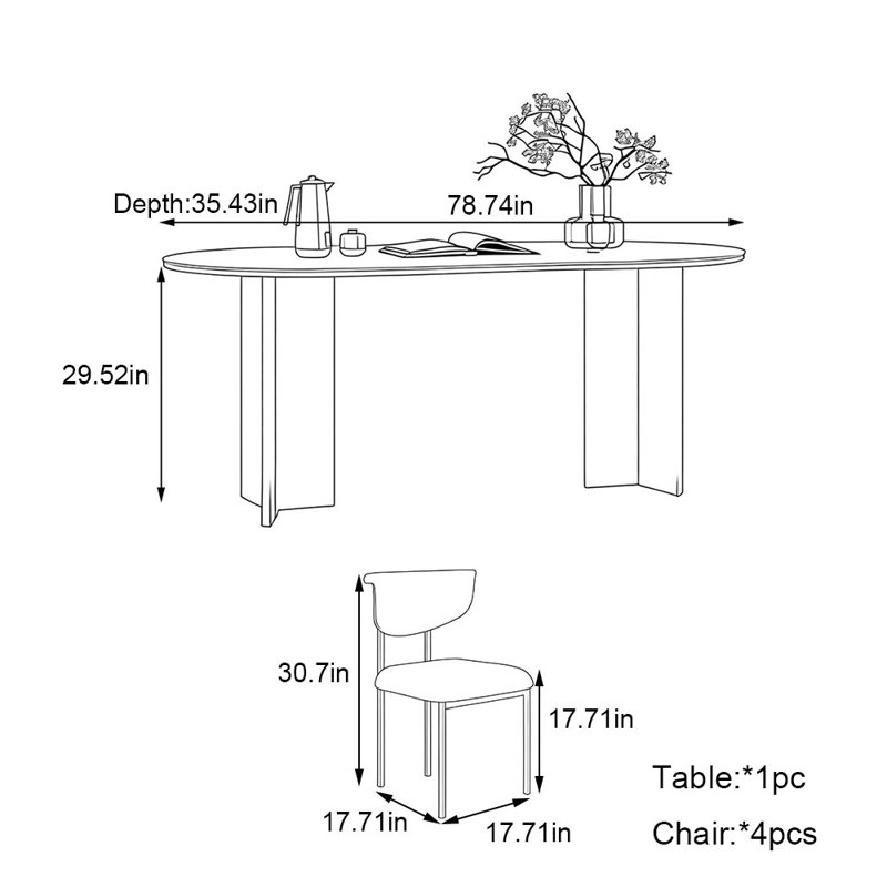 Ensemble de table de salle à manger Rock Plate, 5, H 29,52 po x L 78,74 po x l 35,43 po