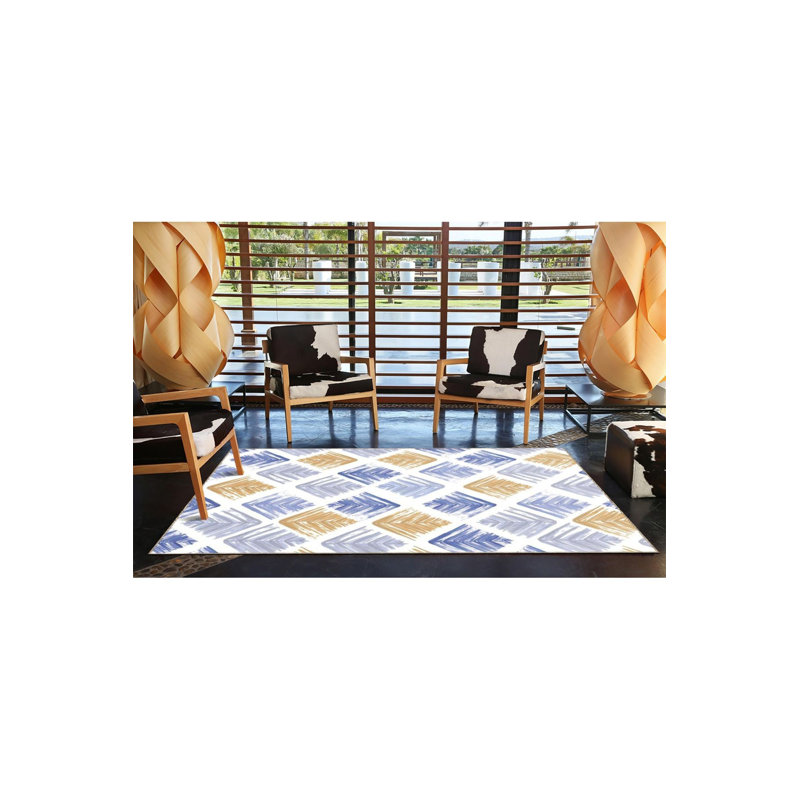 Tapis lavable à motif de losanges de couleur glace et jaune, Carré 3 pi 3 po