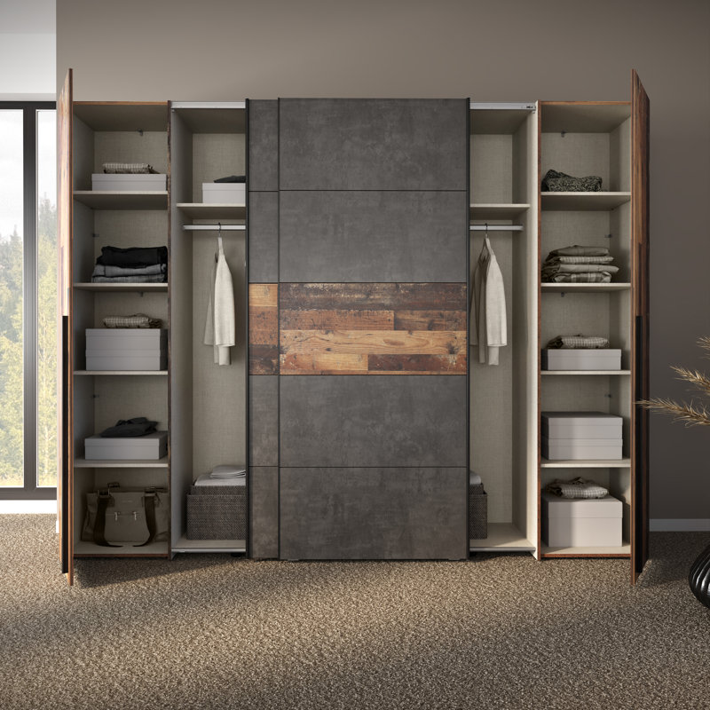 Debarr 4 Door Manufactured Wood Wardrobe, Brown/Dark Grey, 210.5cm H x 270.3cm W x 61.2cm D