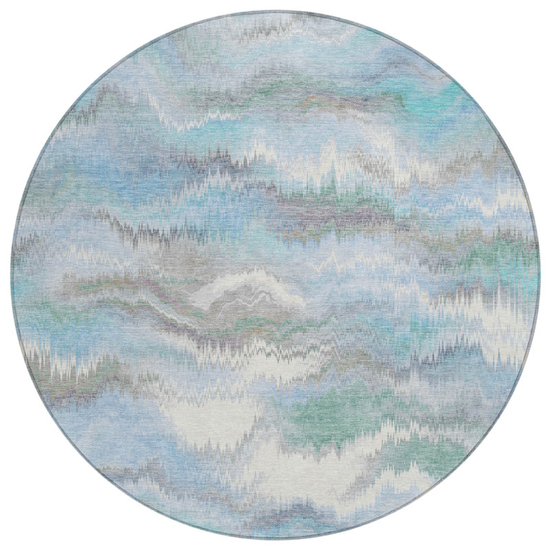 Machine Washable Indoor/Outdoor London ACN2258 Swirls Rug, Round 8'