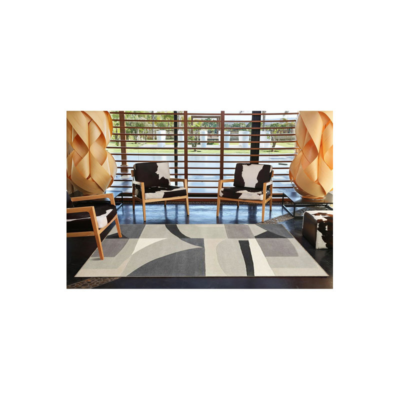 Tapis crème lavable à la machine à motif géométrique crème, Sous-tapis rectangulaire de 3 pi 3 po x 4 pi 11 po