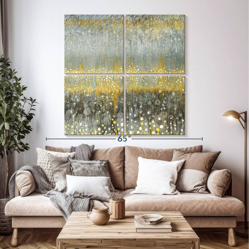 Pluie abstraite jaune gris, H 50 po x l 50 po