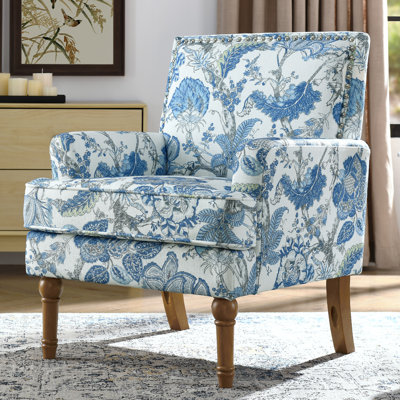 Accent Chair, Floral Armchair with Nailhead Trim, Farmhouse Furniture, Upholstered Slipper Chairwith Solid Wood Legs, Side Chair, Traditional Print for Living Room