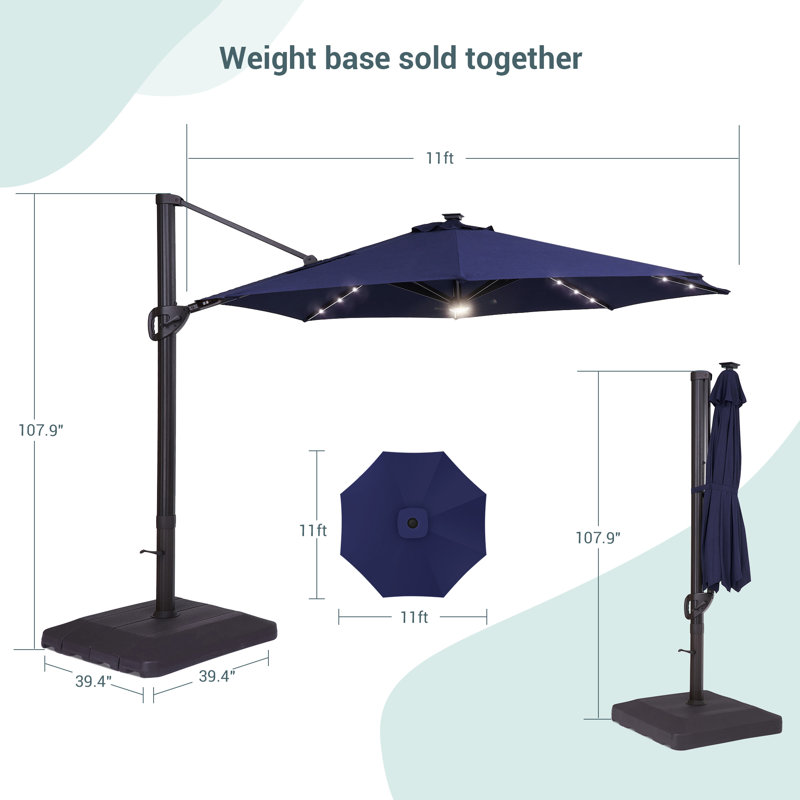Parasol en porte-à-faux lumineux octogonal 11 pi 11 po Robby, Bleu marine