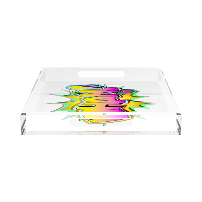 Wham Yellow Pink Graffiti Street Art Acrylic Rectangle Decorative Tray, 22.5"W x 14.5"D x 2"H