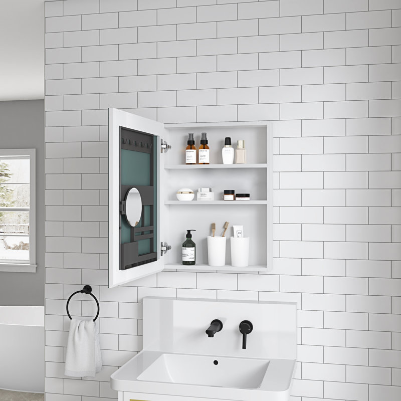 Armoire à pharmacie de salle de bain avec miroir biseauté l 20 po x H 26 po - La porte de gauche s'ouvre silencieusement, un compartiment de rangement spacieux, un miroir de réflexion HD, du bois d'ingénierie, un assemblage de charnières douces de 20 po x 26 po