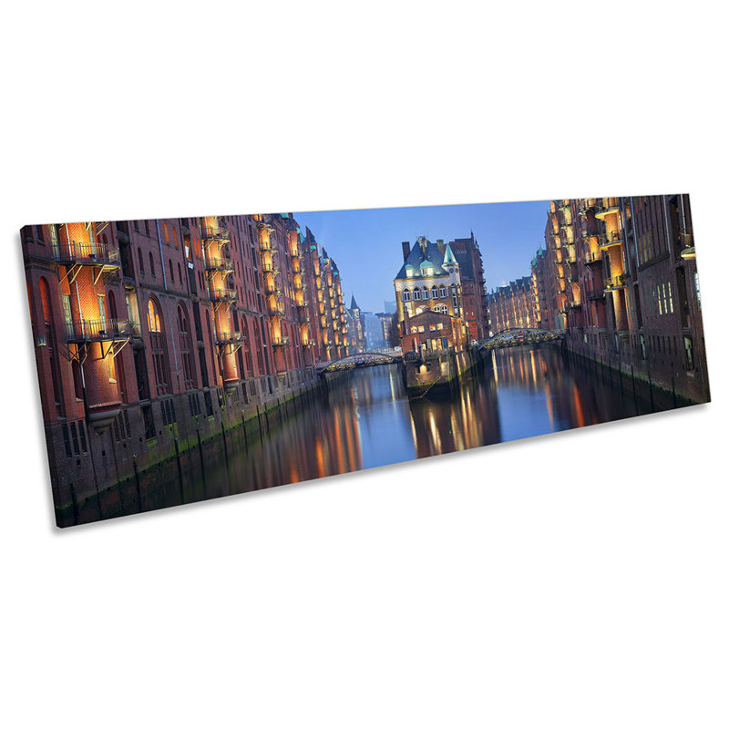 Hamburg Canal Cityscape - Wrapped Canvas Panoramic Art Prints, 30.48cm H x 91.44cm W