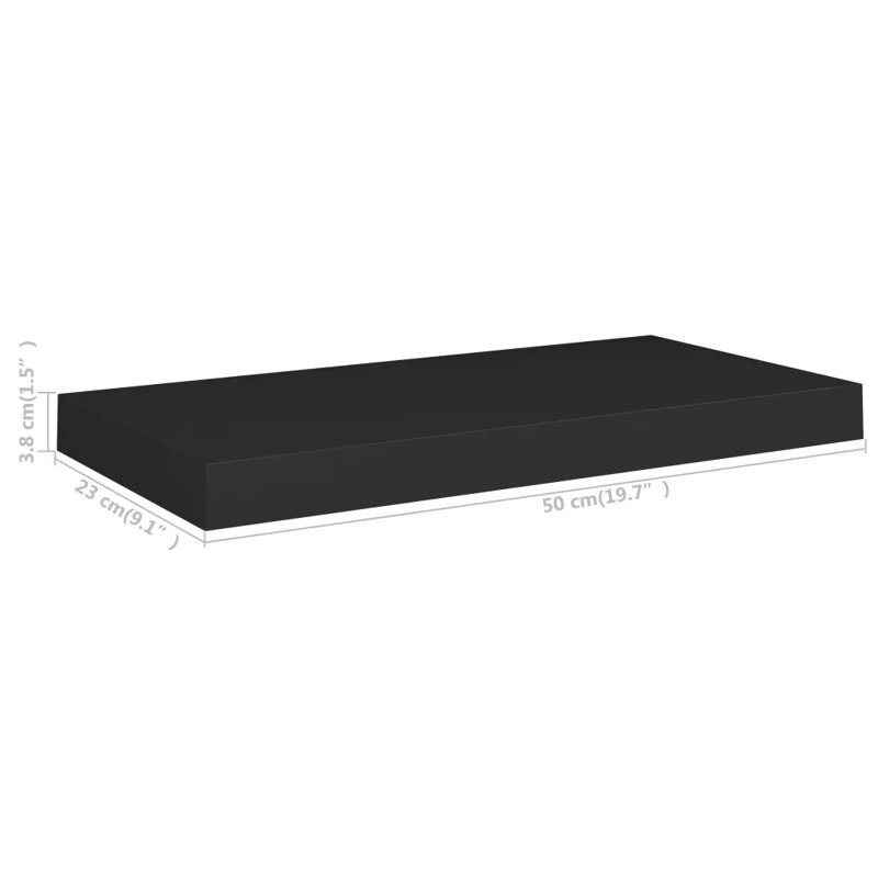 Arson 2 Piece Floating Shelf, 3.8cm H x 23cm W x 50cm D, Black