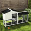 Petit animal en bois blanc de 62 po, aire de jeu, facile à entretenir, plateau amovible, portes verrouillables, enclos pour lapin en toit d'asphalte, cage spacieuse en bois, cage couverte