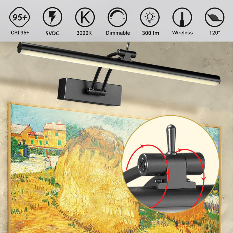 16'' Dimmable Wall Mount Picture Light with Remote, Black