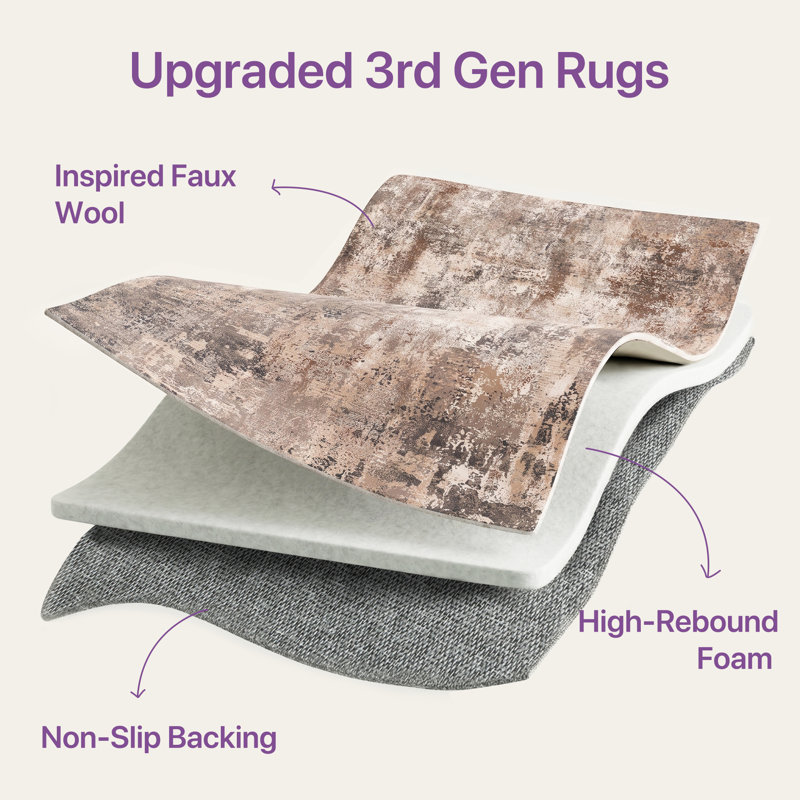 Pavelina Abstract Machine Washable Non-Slip Brown / Beige Performance Indoor Area Rug, Rectangle 8' x 10', Taupe