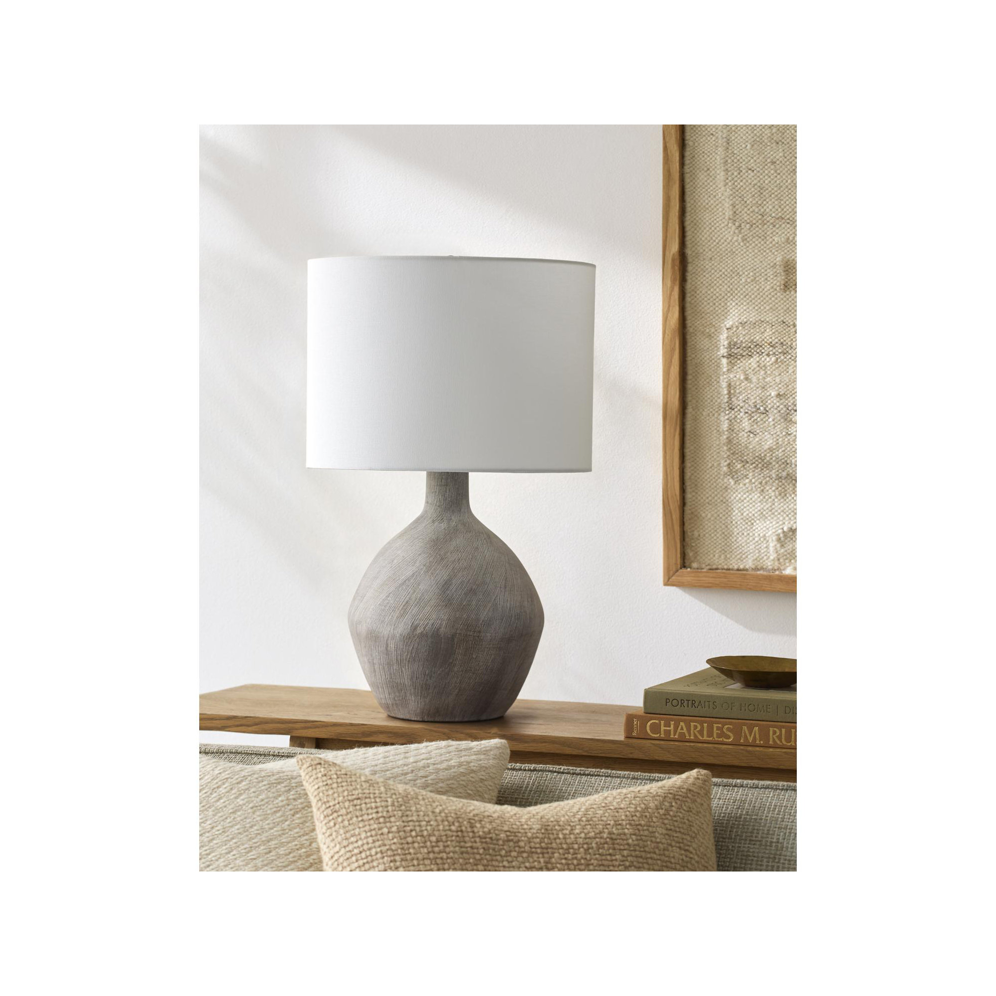 Hirotada Table Lamp, White, Dark Gray