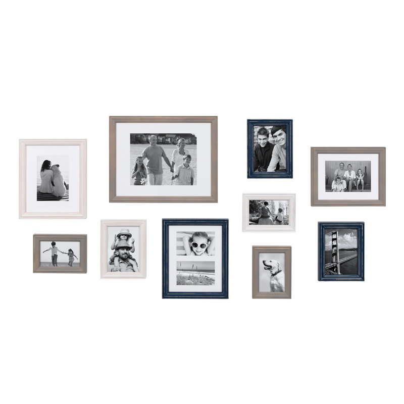 Rayburn Solid + Manufactured Wood Picture Frame - Set of 10 with Mat, Multicolored Coastal White
