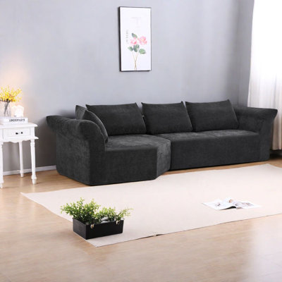 Canapé d'angle modulaire moderne, larges accoudoirs, mousse, noir pour salon