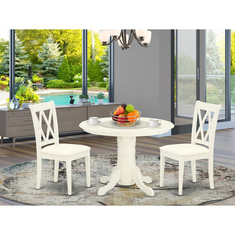 L'ensemble de mobilier de salle à manger 3 pièces comprend une table de cuisine ronde avec piédestal et 2 chaises en lin, blanc lin