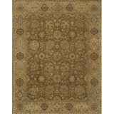 Angora Wool Oriental Area Rug in Brown/Light Green
