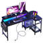 Bureau en L 48 po avec tablette, lumière DEL et prise de courant, bureau d'ordinateur de coin pour le bureau à domicile-2134484114-2134484112