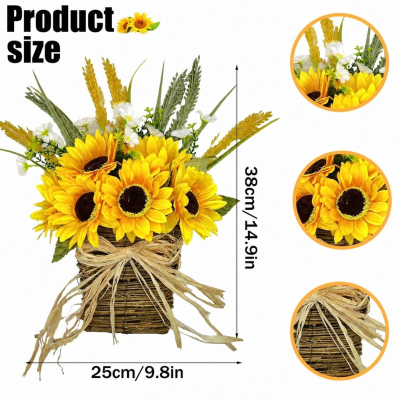 1 PC porte cintre couronne de tournesol suspendue 14,9 pouces pour porte d'entrée bienvenue signe maison porche cour décor de ferme