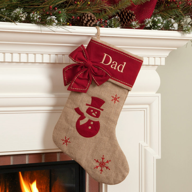 Snowman Burlap with Custom Name Stocking