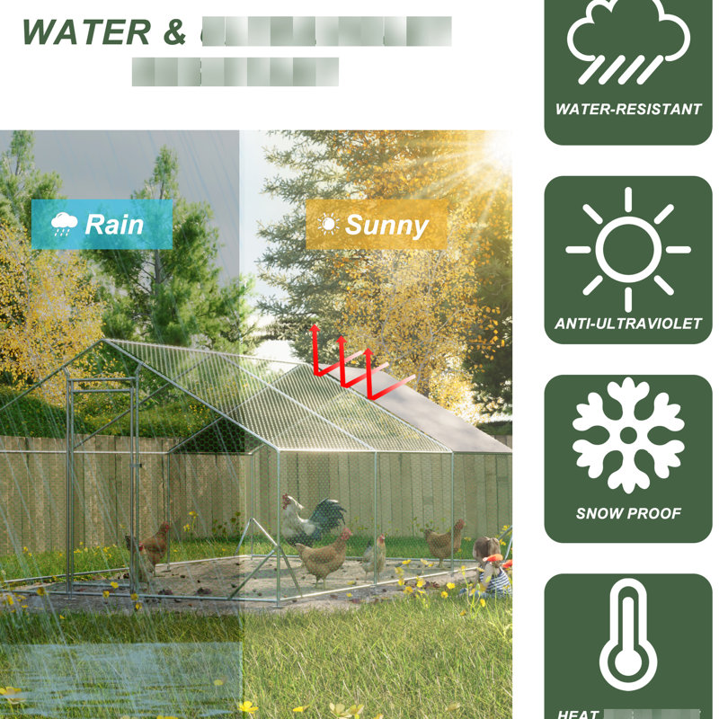 Grande cage en métal galvanisé avec volaille et protection contre le soleil et la pluie pour poulets et lapins à la ferme L 10 pi x l 20 pi