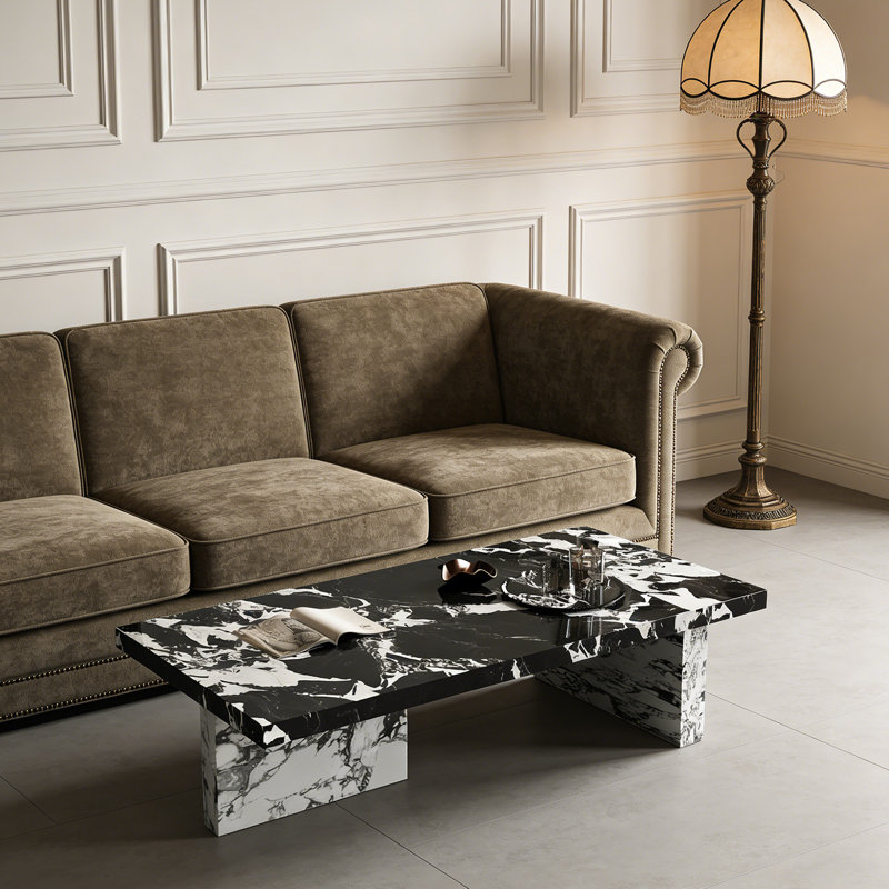 Table basse Modern Modern, Blanc/Noir, H 13,77 po x L 51,18 po x l 27,55 po
