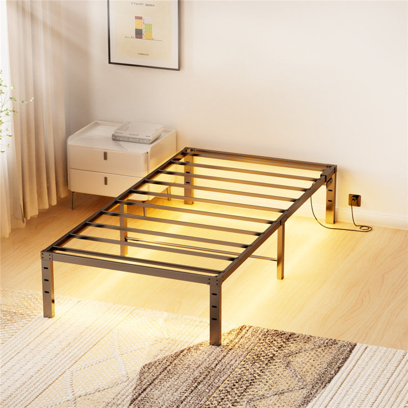 Twin Bed Frame With Charging Station/LED Lights