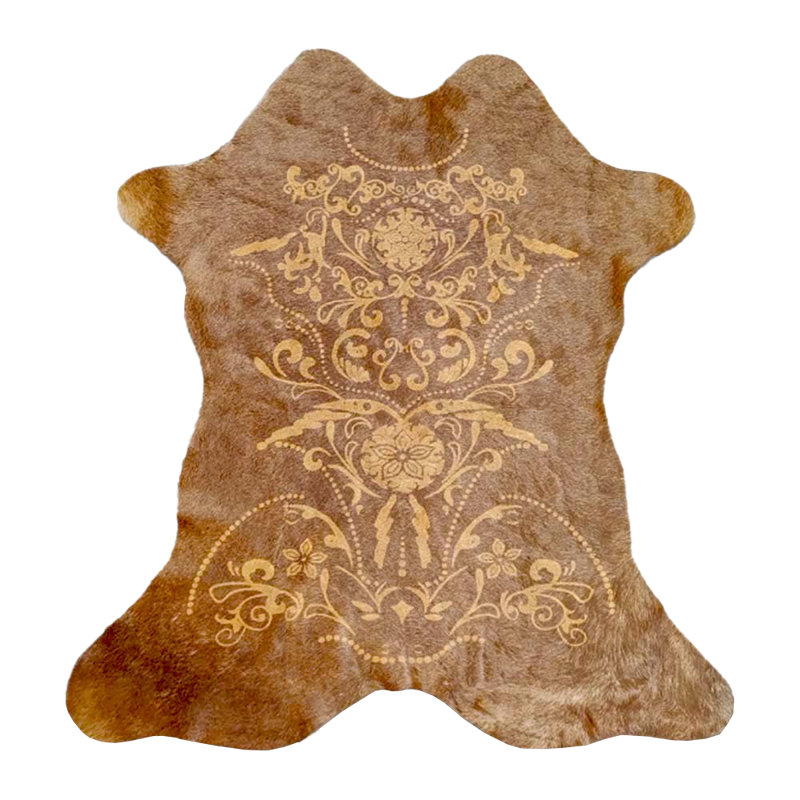Tapis en cuir de vache à imprimé baroque (beige sur brun)