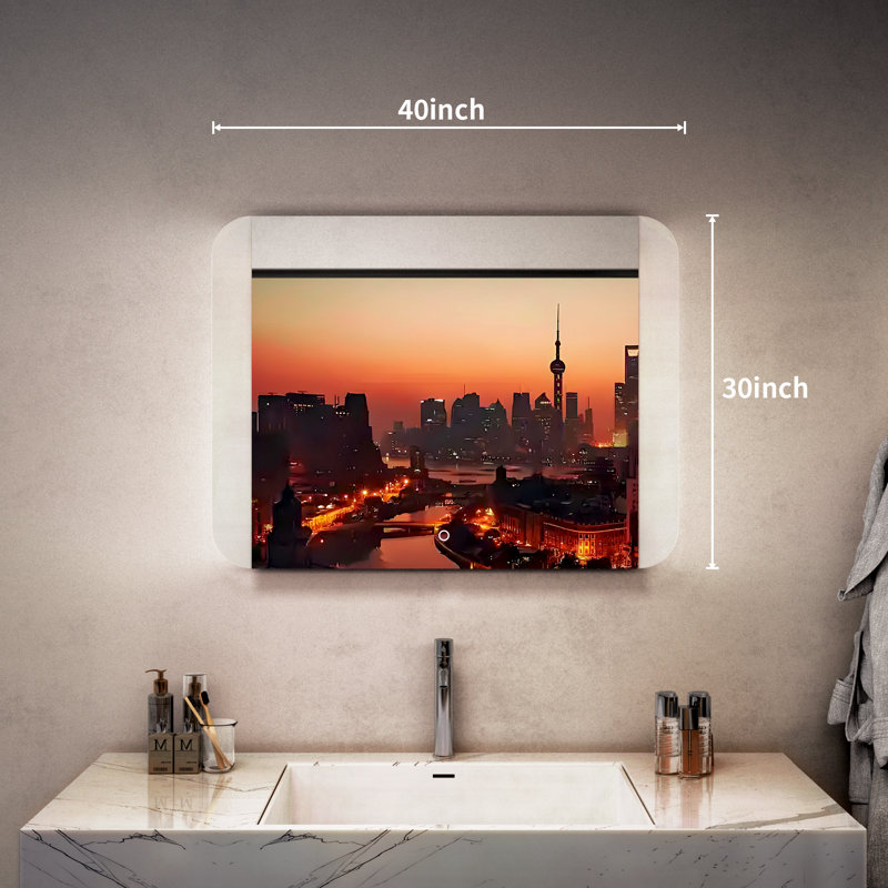 LED Backlit Frameless Lighted Bathroom Vanity Mirror Wall Mirror, Tempered Glass, 3 Colors Temperature & Dimmable, with UL, RoHS, ETL & 3-Year Warranty