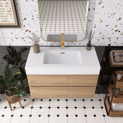Meuble-lavabo avec lavabo en quartz blanc et tiroirs souples