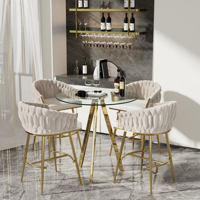Table ronde et tabourets de bar pour 2 à 4 personnes, Beige, 5