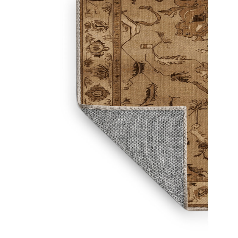 Machine Washable Persian Beige Area Rug, Rectangle 7' x 10'