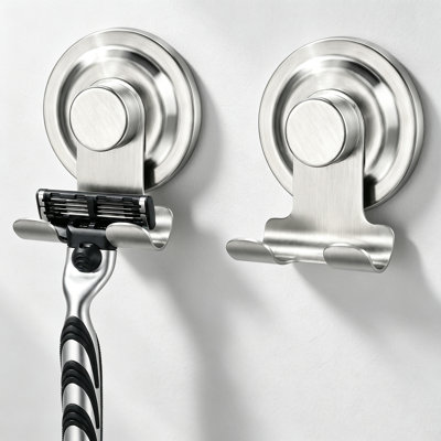 Support de rasoir à ventouse, crochet de rasoir de douche en acier inoxydable brossé, organisateur de rasage mural sans perçage pour salle de bain, carrelage et miroir en verre