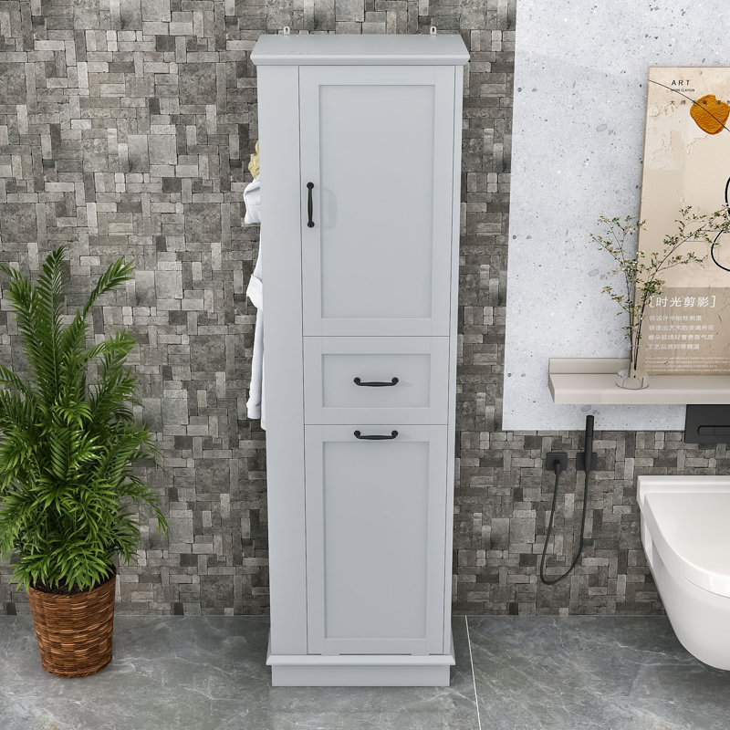 Bathroom Organizer Cabinet Aluminum Alloy Handles & Multi-Functional Storage, Gray