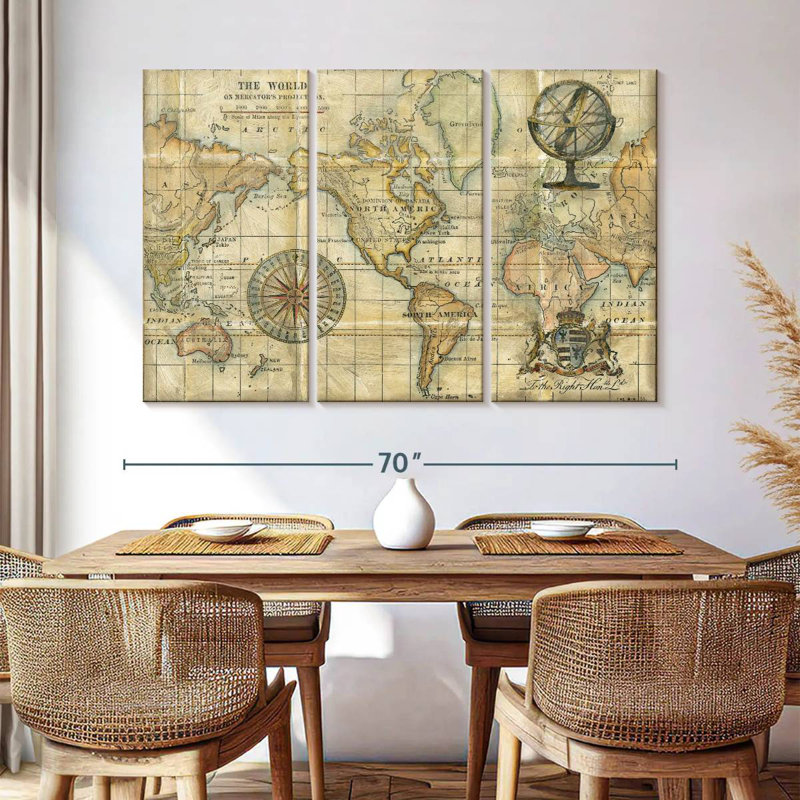 Carte du monde antique brun Aliaz, H 42 po x l 65 po