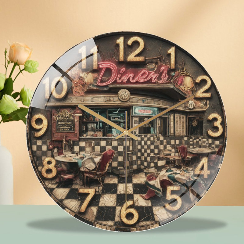 Horloge murale en verre à effet néon Diners