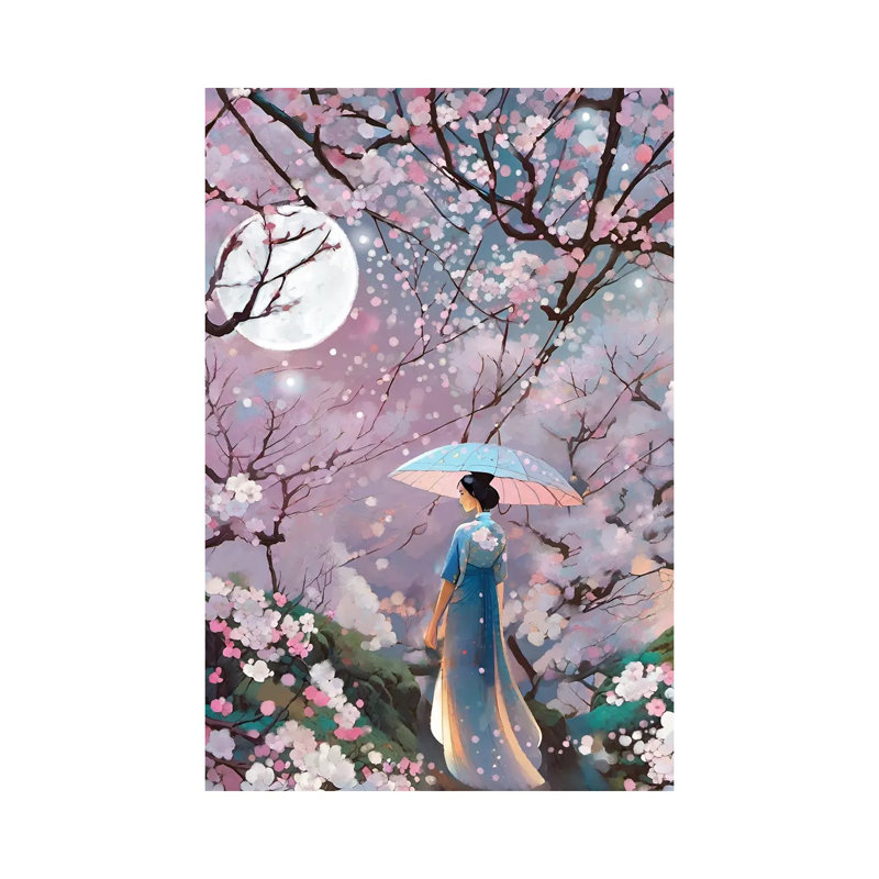Sakura - reproduction d'art murale encadrée, Toile tendue, Ne s’applique pas, H 18 po x l 12 po