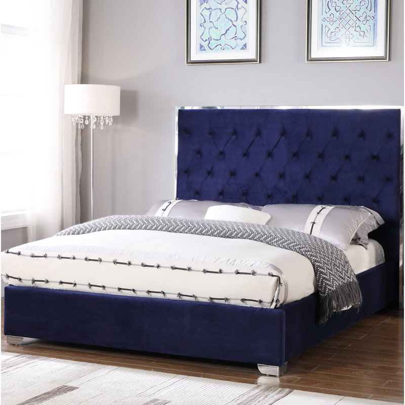 Hungerford Upholstered Bed, Navy Blue, King