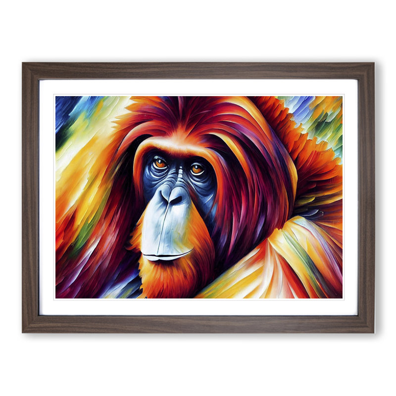 XH1022-6471X Orangutan Abstract - Single Picture Frame Print, 25cm H x 34cm W x 2cm D, Walnut