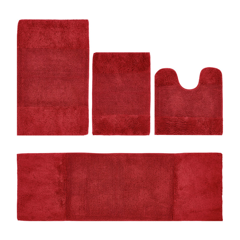 Ensemble de tapis pour salle de bain 100% coton 2155 GSM de qualité supérieure Granada, certifié OEKO-TEX®, envers en latex antidérapant, touffeté moelleux, super absorbant et lavable à la machine pour salle de bain, douche, baignoire et meuble-lavabo, rouge