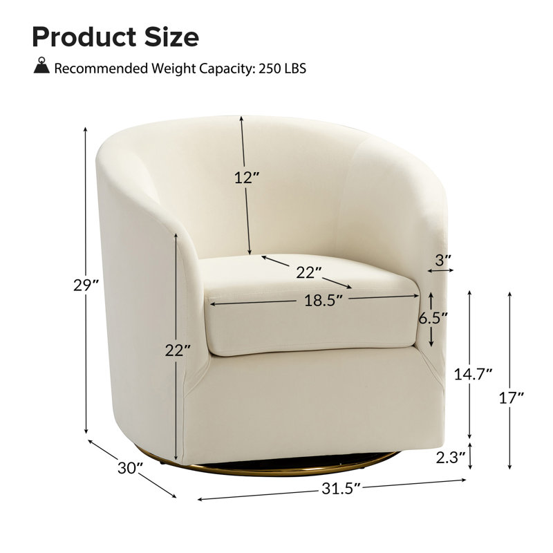 Fauteuil demi-tonneau en velours Holden, Ivoire ivoire