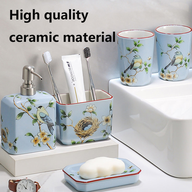 Ceramic Bathroom Accessories Set, Blue