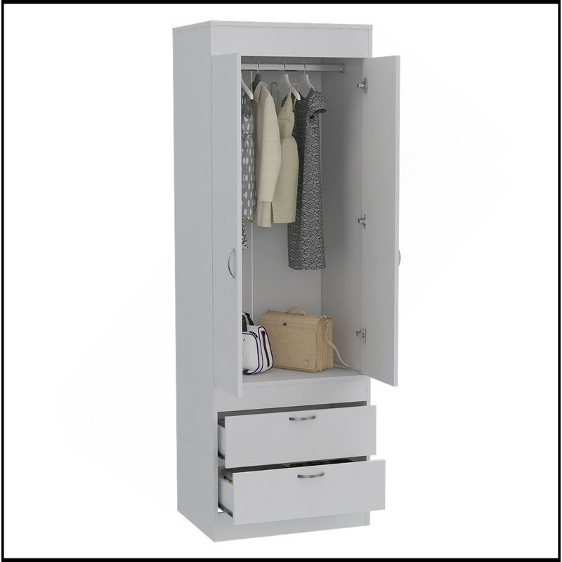 Armoire Alabama, une grande armoire, deux tiroirs, Blanc