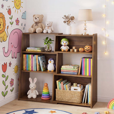 Wooden Extendable Bookshelf, 3-in-1 Convertible Bookcase for Small Space, 3-Tier Ladder Shelf, Walnut Finish