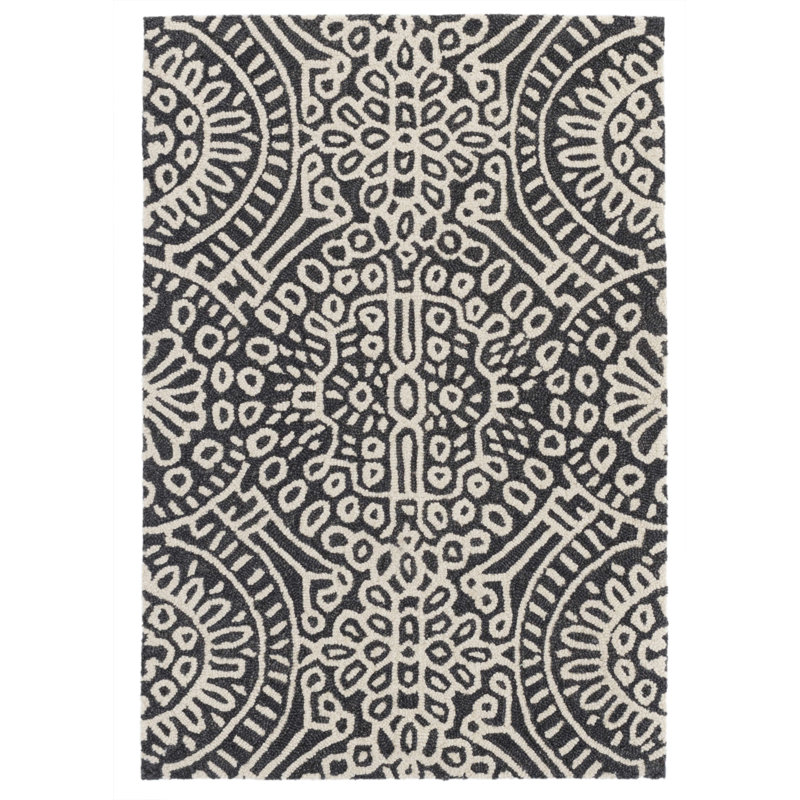 Tapis gris anthracite en laine à crochets Temple, Rectangle 4pi x 6 pi