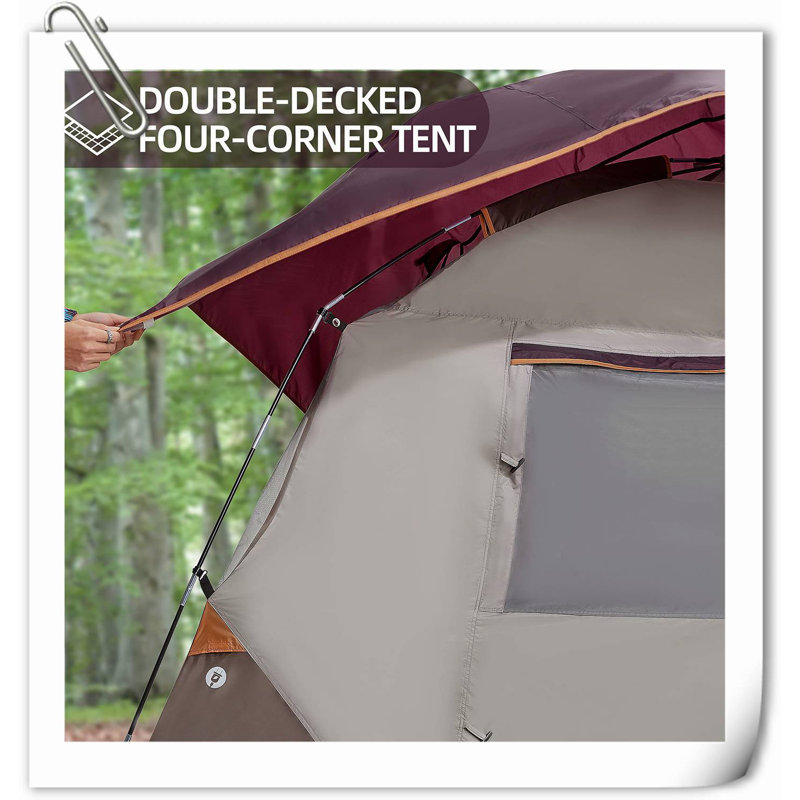Tentes de camping pour 2/4/6 personnes imperméables et faciles à installer, Brun et rouge