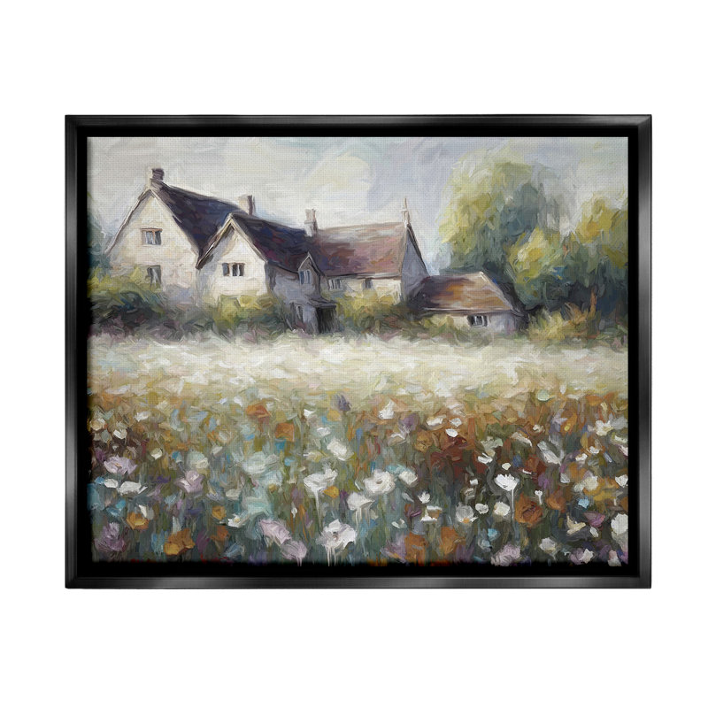 «Traditional Farmhouse Meadow Floater Frame» par Ramona Murdock sur, H 17 po x l 21 po, Cadre flottant noir de jais