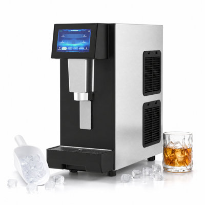 Machine à glaçons autoportante en acier inoxydable de taille standard 11,1 po avec contrôle tactile intelligent, distributeur d'eau et de glace, production de glace de 100 lb / 24 h et rangement de 18 lb.