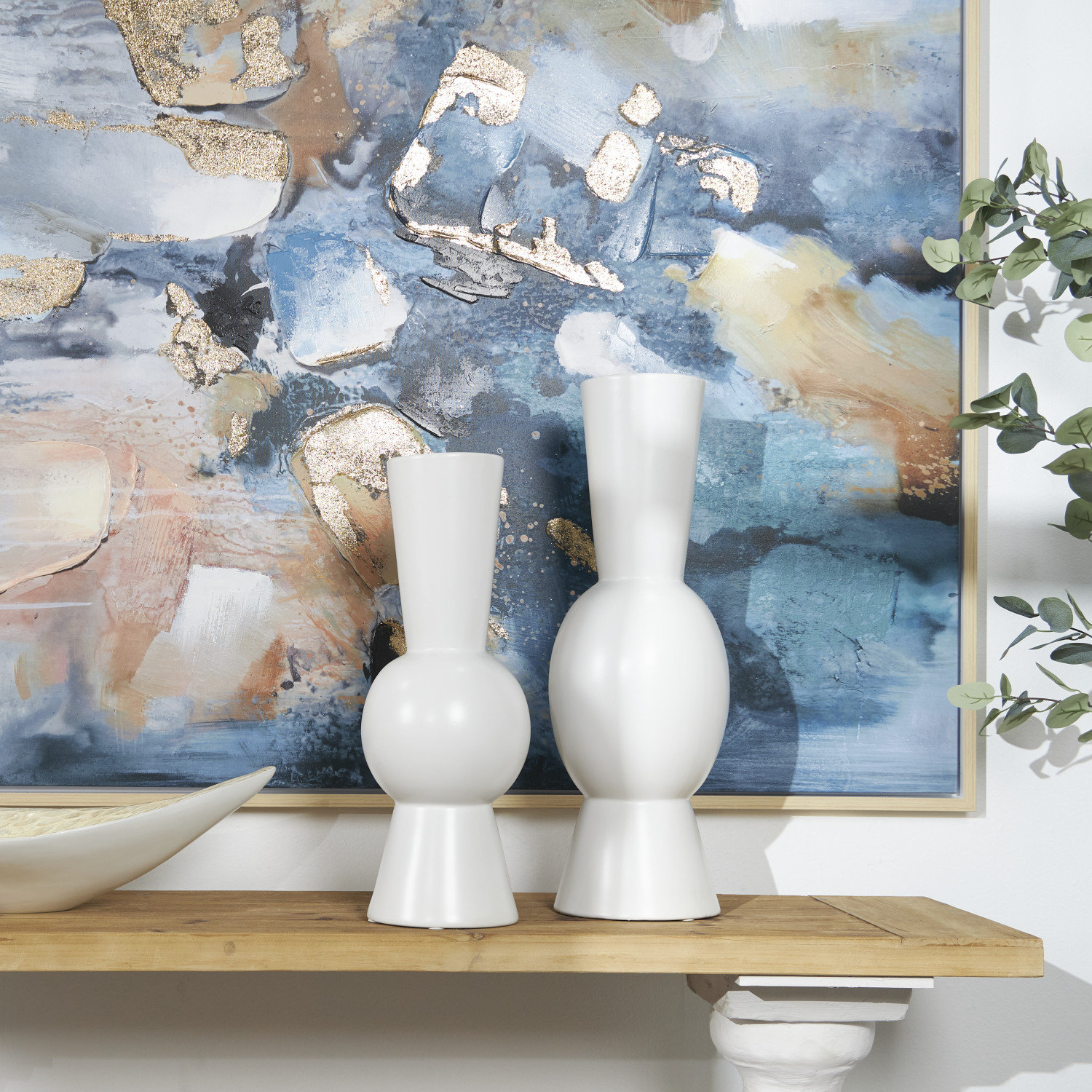 Mable Ceramic Table Vase, White